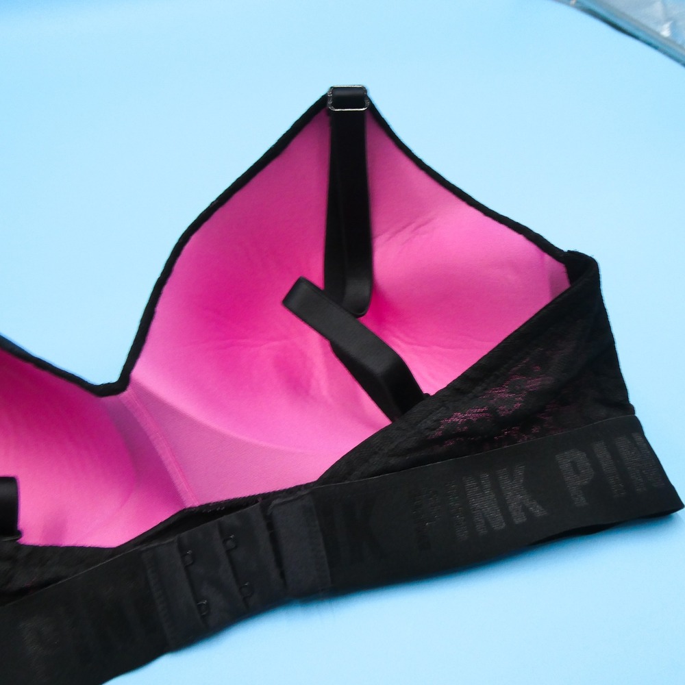 PINK Victoria's Secret Wireless Bra Womens 36DD Lightly Lined Black Leopard Lace - Picture 7 of 8